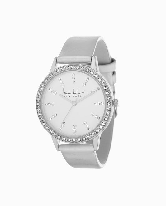 FRONT OF SILVER TONE STRAP WATCH, 36mm | Silver