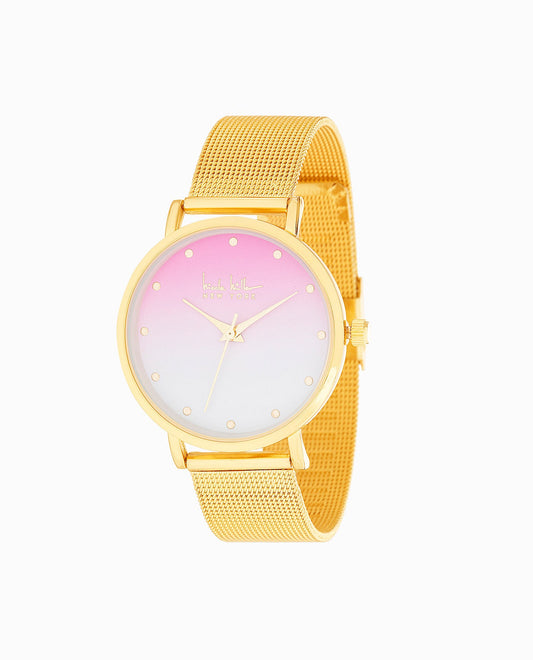 FRONT OF PINK/GOLD TONE STAINLESS STEEL BRACELET WATCH, 35mm | Gold And Pink