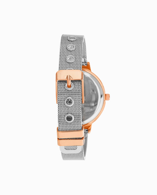 ROSE GOLD TONE STAINLESS STEEL STRAP WATCH, 35mm BAND CLOSE UP | Rose Gold