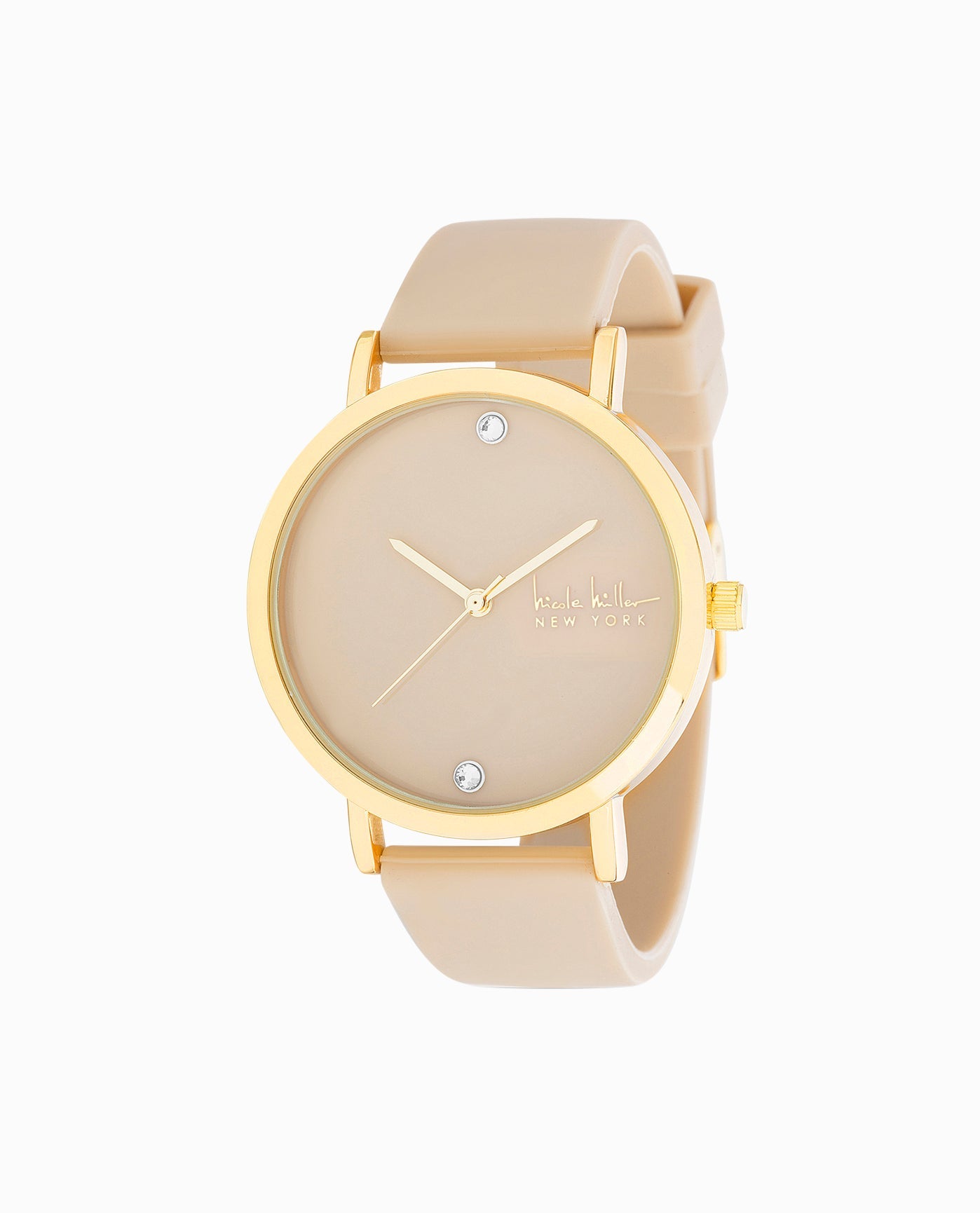 FRONT OF GOLD TONE SILICONE STRAP WATCH, 38MM | Beige