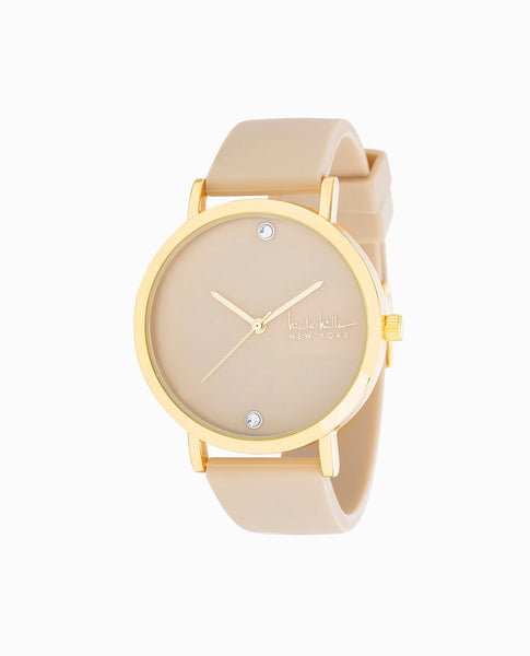 GOLD TONE SILICONE STRAP WATCH, 38MM