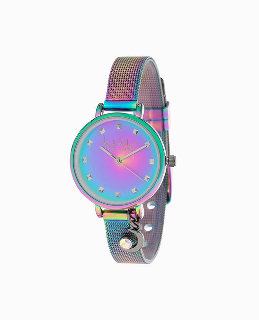 FRONT OF IRIDESCENT TONE STAINLESS STEEL STRAP WATCH, 28mm | Iridescent