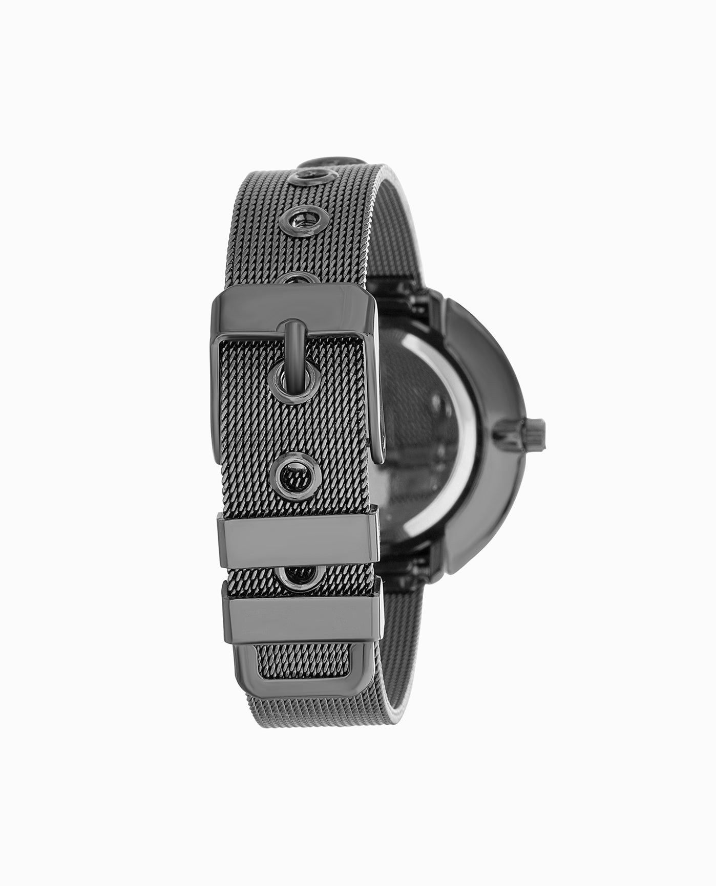 STAINLESS STEEL STRAP WATCH, 36mm BAND CLOSE UP | Black