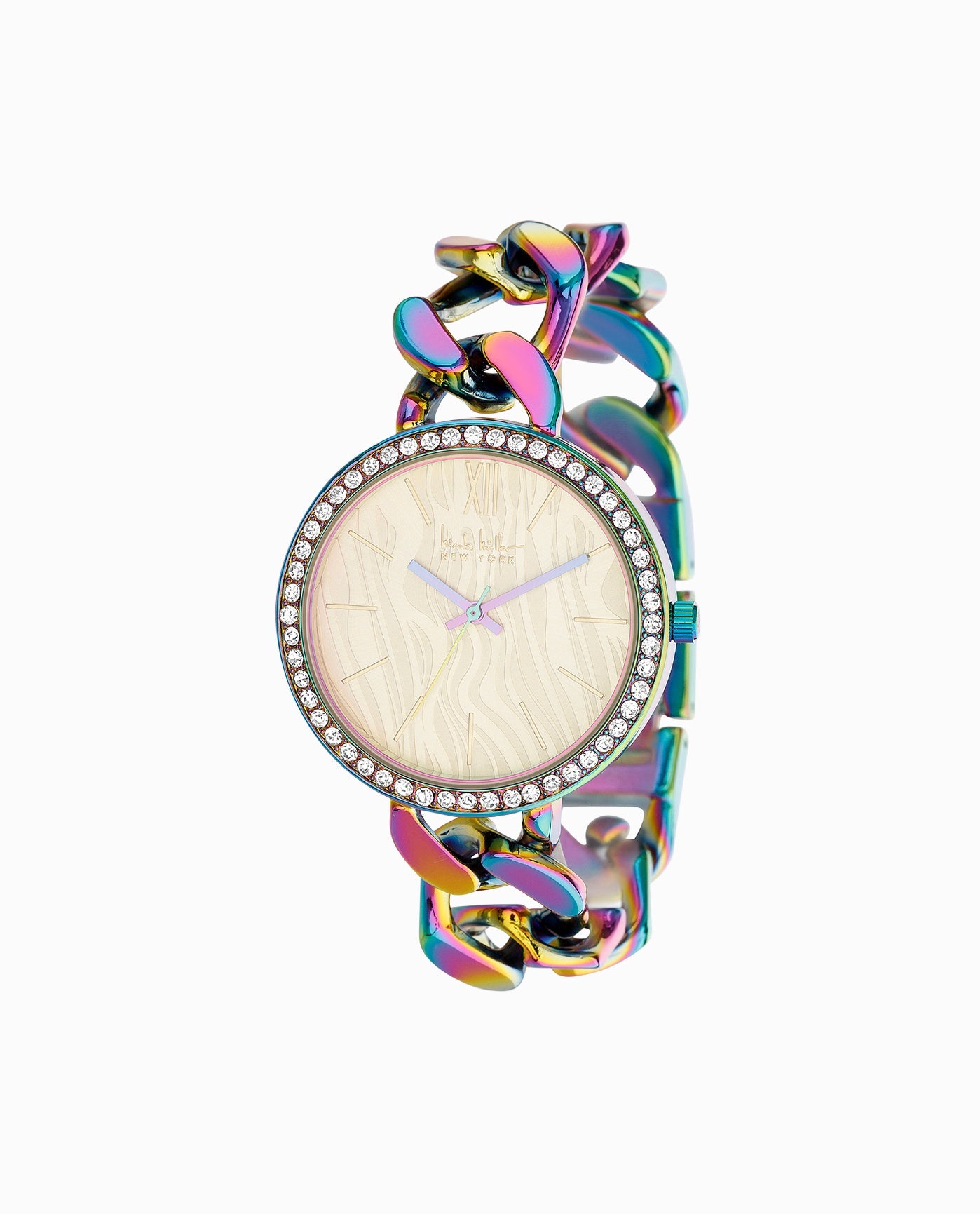 FRONT OF IRIDESCENT TONE CHAIN STRAP WATCH, 38MM | Iridescent