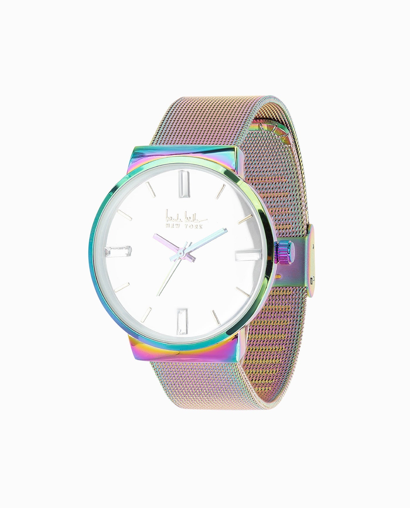 FRONT OF IRIDESCENT TONE STAINLESS STEEL STRAP WATCH, 36MM | Iridescent