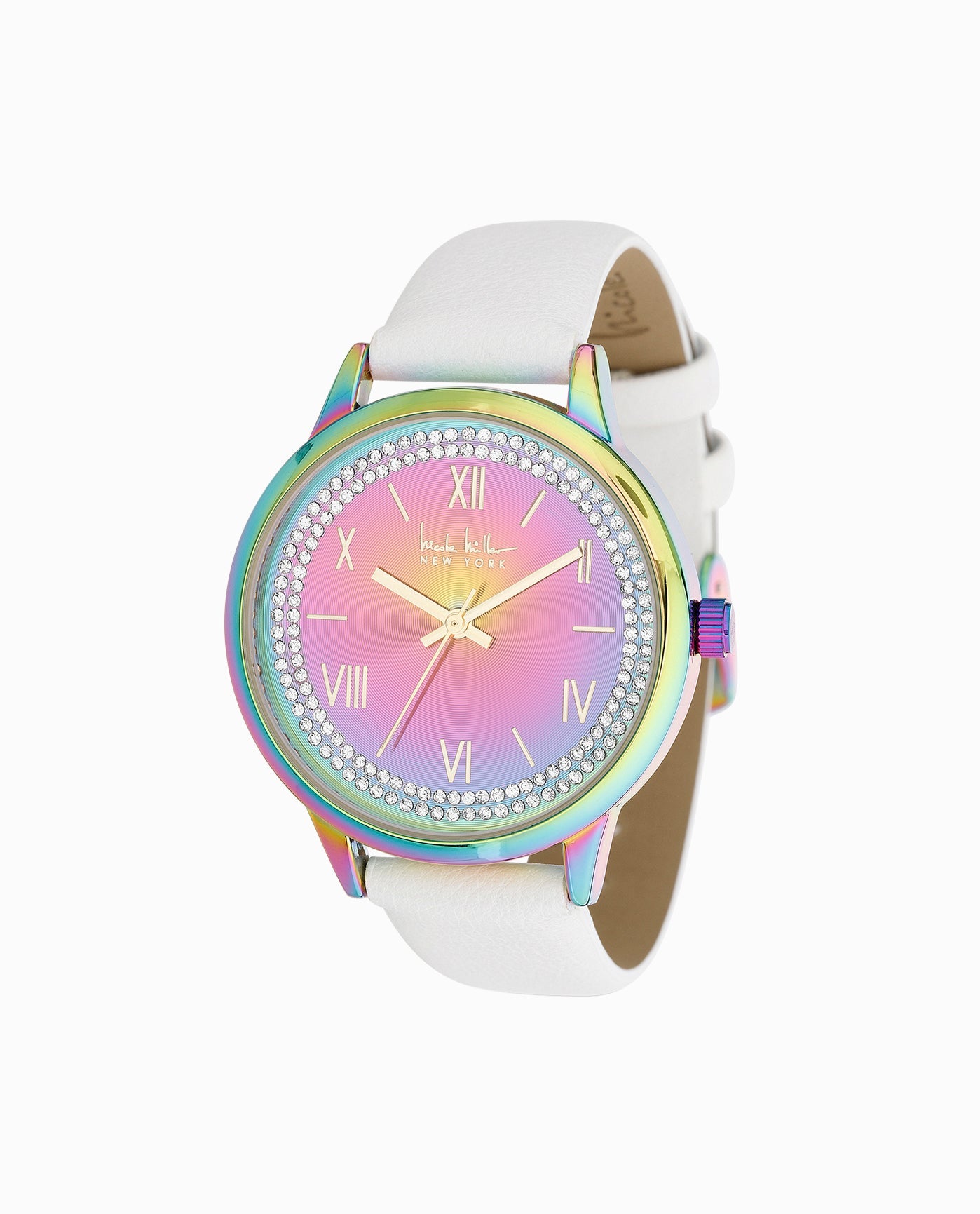 FRONT OF IRIDESCENT TONE STRAP WATCH, 37MM | White