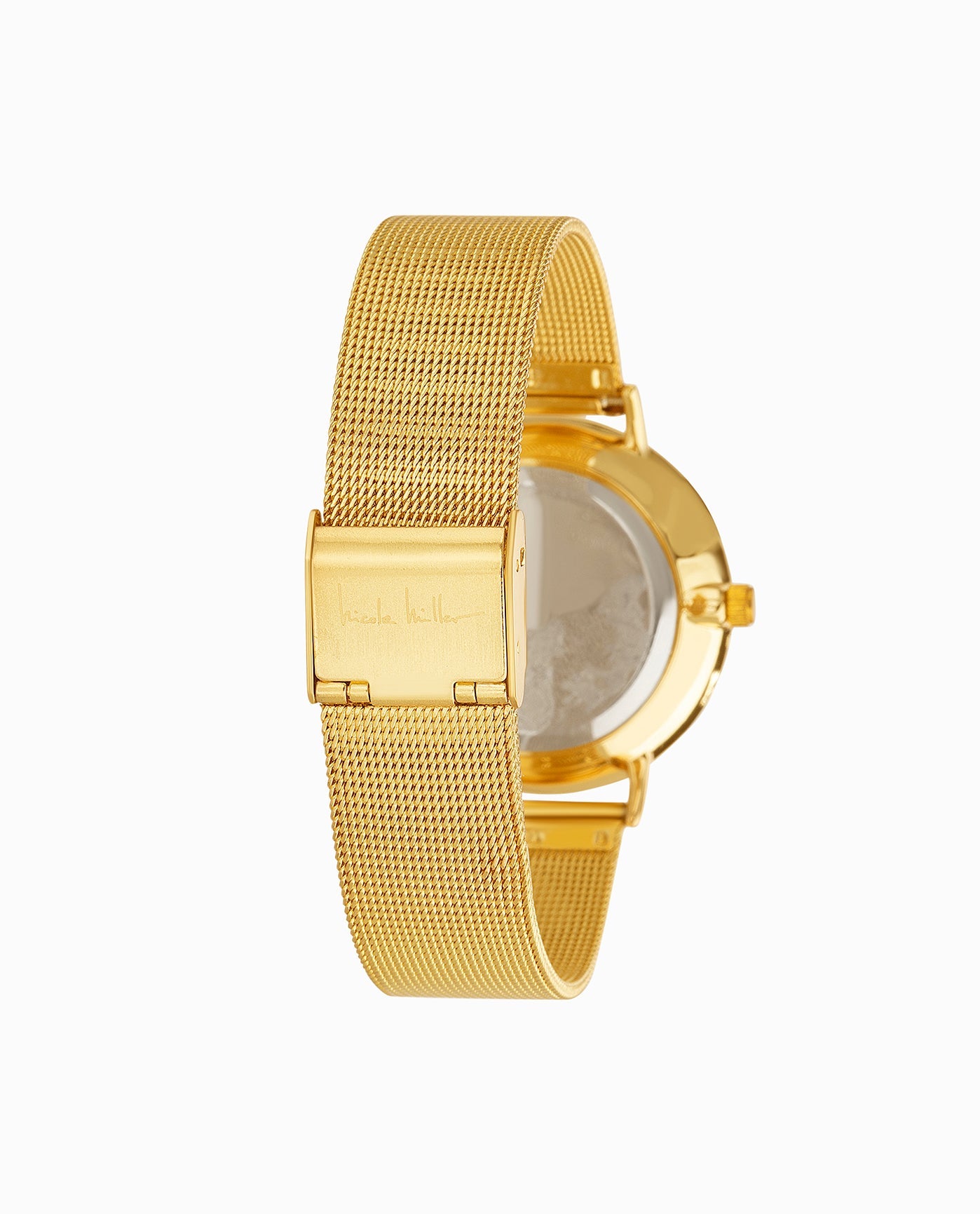 STAINLESS STEEL BRACELET WATCH, 35mm BAND CLOSE UP | Gold