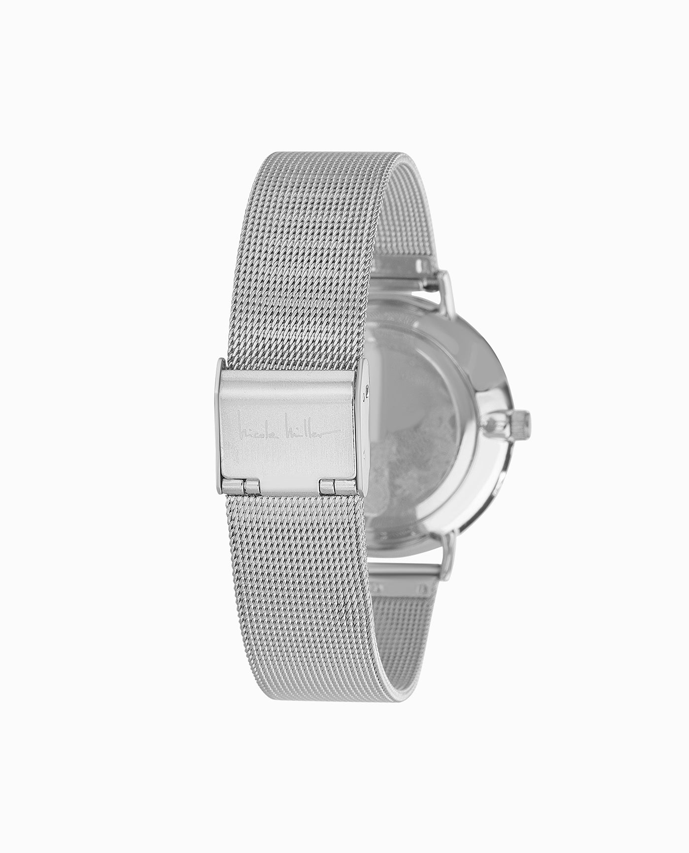 STAINLESS STEEL BRACELET WATCH, 35mm BAND CLOSE UP | Silver